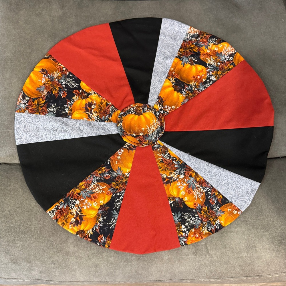 Handmade Fall Pumpkin Patchwork Round Pillow Cover 16in Harvest Autumn Decor